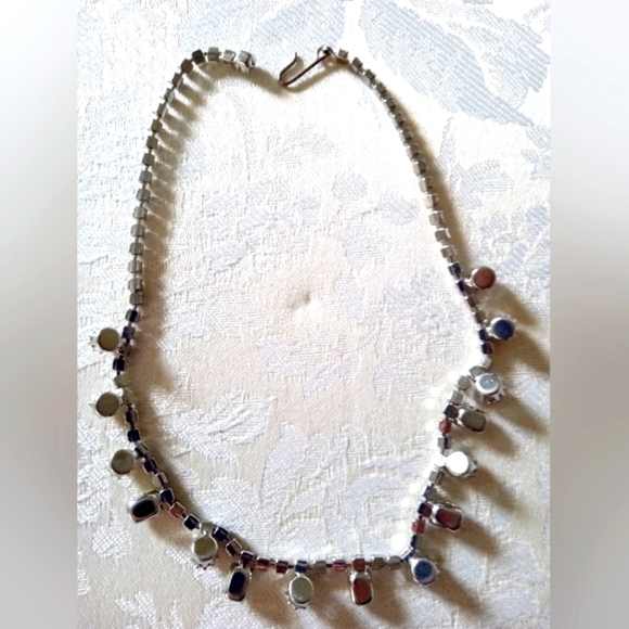 Rhinestone Choker Necklace Vintage Prong Set Silver Tone Bridal Runway Pageant - Picture 4 of 4